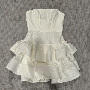 White strapless tiered eyelet summer dress